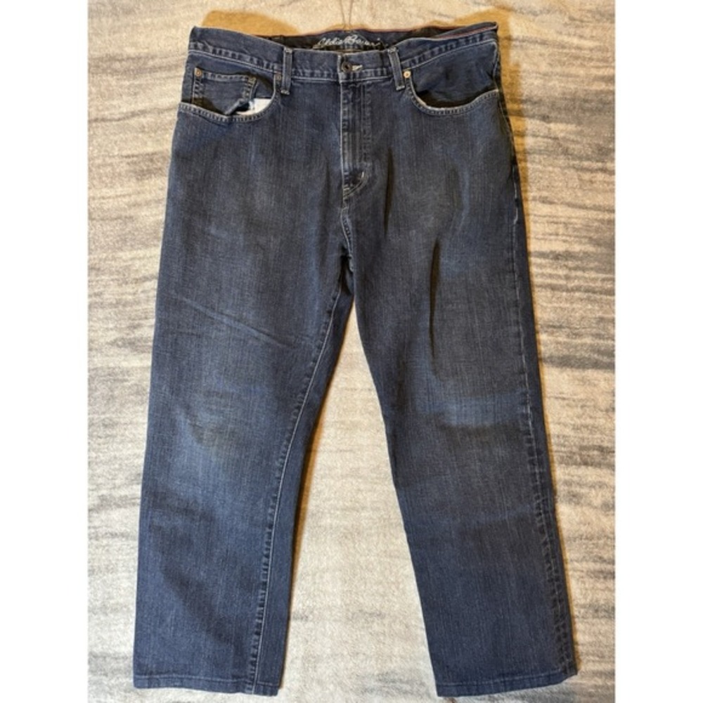 Eddie Bauer Mens Relaxed Fit Jeans Dark Wash Indigo Denim 38x34 EB467582-T-DHE